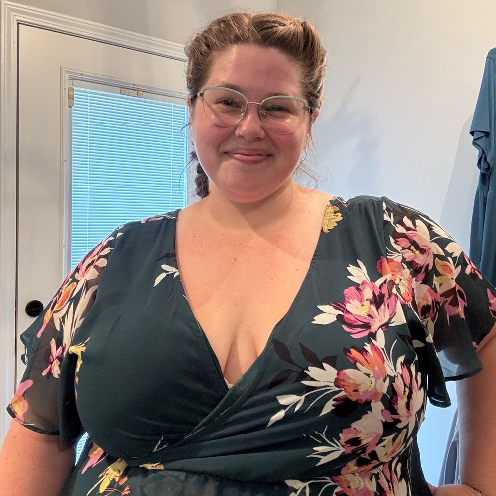 Torrid Floral Midi Dress - Dark Green with Pink and White Accents